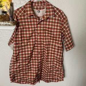 REI Men’s Short Sleeve Button Outdoor Fishing Mesh Armpit Plaid Shirt Large  XL